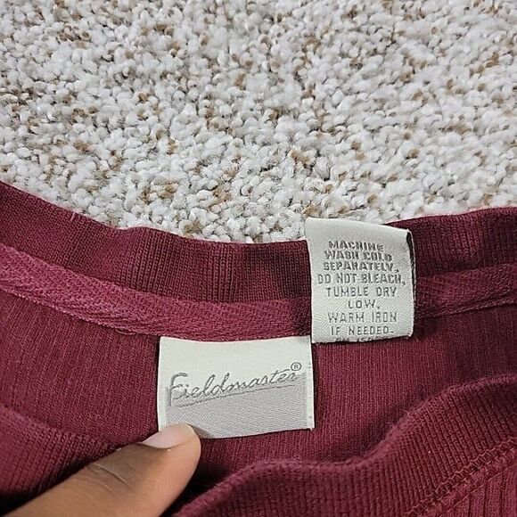 Vintage Fieldmaster Shirt Mens 2XL Burgundy Henley Ribbed Knit Long Sleeve - Picture 2 of 7